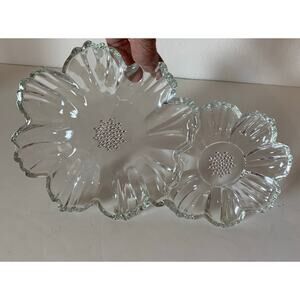 Set of 2 Atlas Capri Snack Plates Clear Glass Double Flower Party Trays